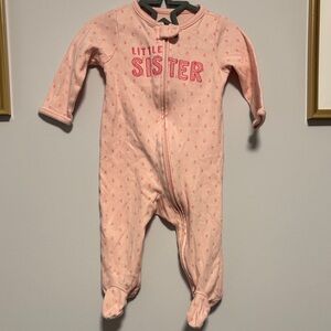 ❤️3-6M Carter’s Little Sister Pink Footed One-Piece Pajamas
